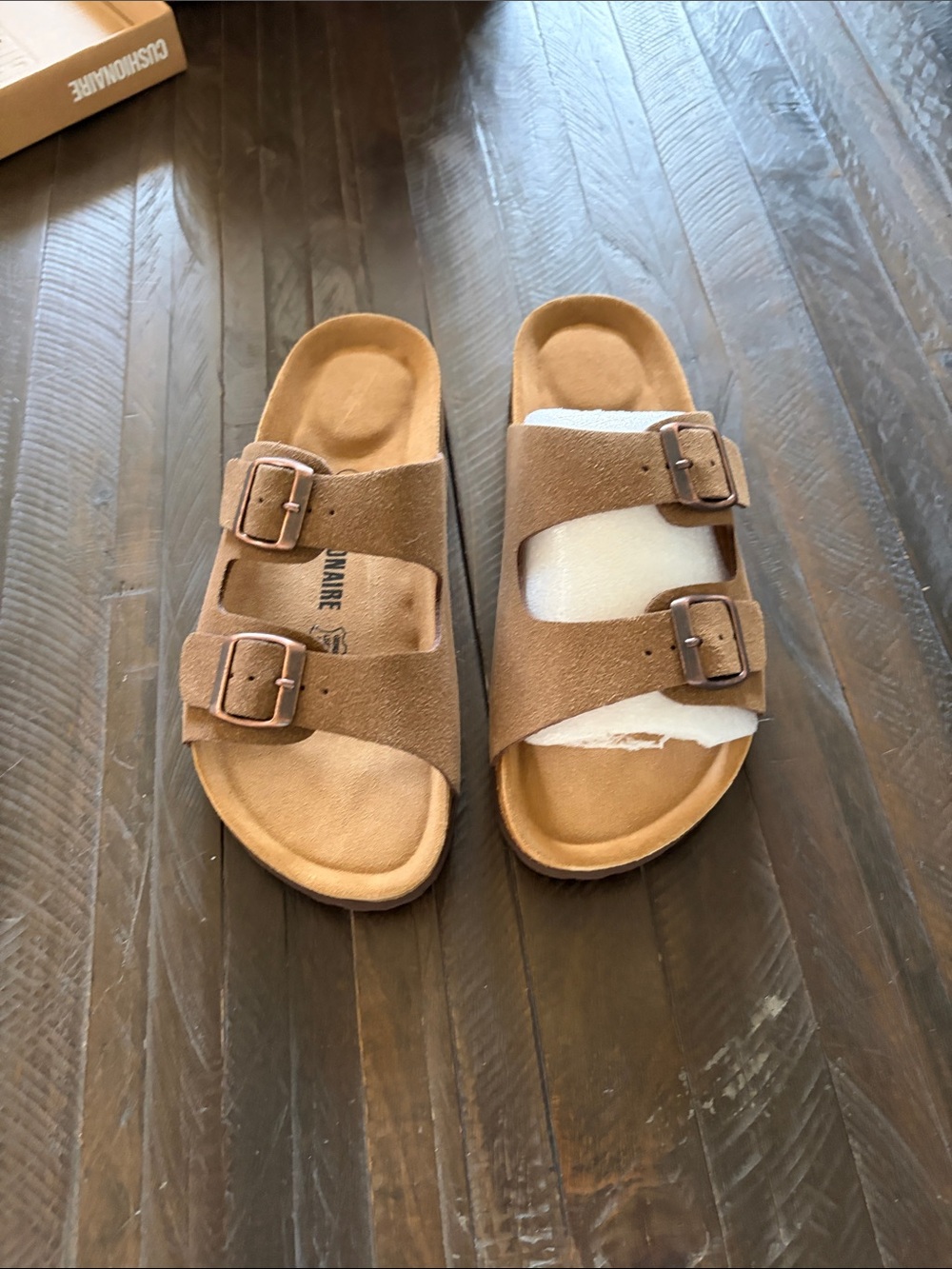Lane  Brown Vegan Suede Sandals by CUSHIONAIRE
